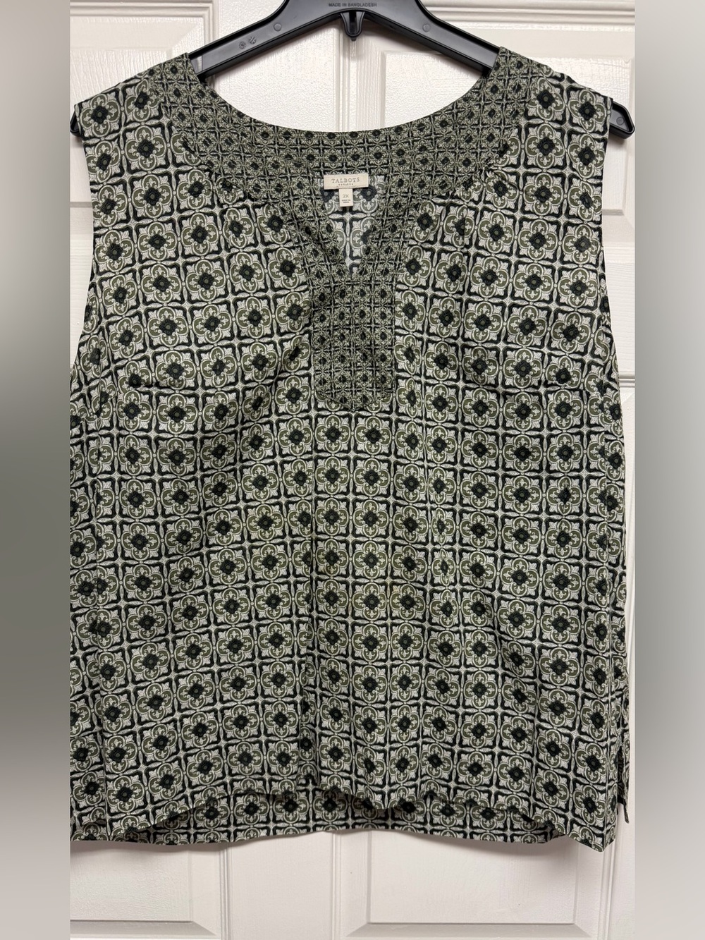 Talbots Green and Black Geometric Sleeveless Tunic